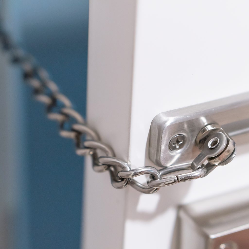 metal dchrome door chain installed on white upvc door metal dchrome door chain installed on white upvc door